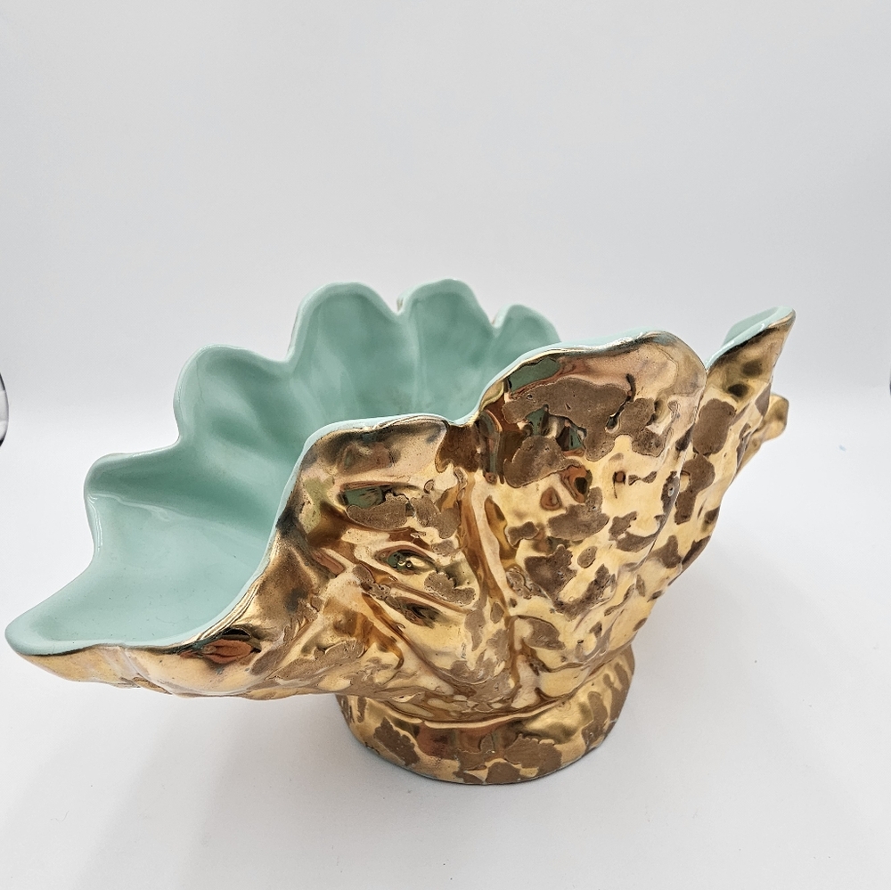 Vintage Weeping Ware Vase/Planter in 24k Gold and Aqua - Made in the USA, MCM